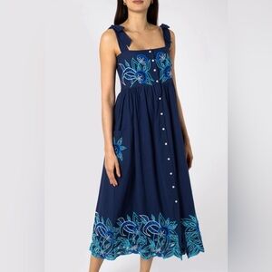 NEW Juliet Dunn Tie Shoulder Dress in INDIGO/BLUE MULTI 10